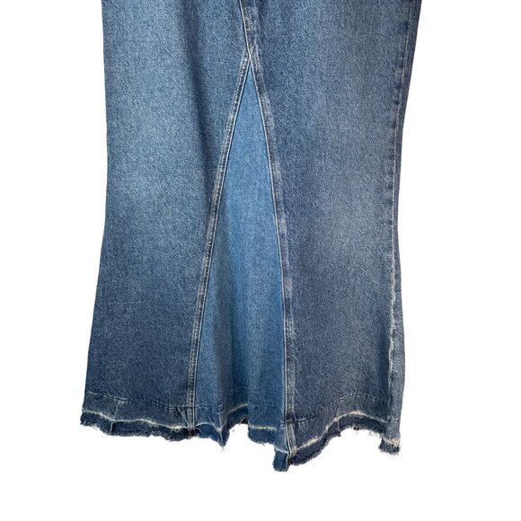 Zara Denim Maxi Skirt XS High Waist Distressed Hem Blue - Picture 8 of 13